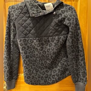 Abercrombie & Fitch Black Asymmetrical Snap-Up Leopard Print Fleece Pullover
